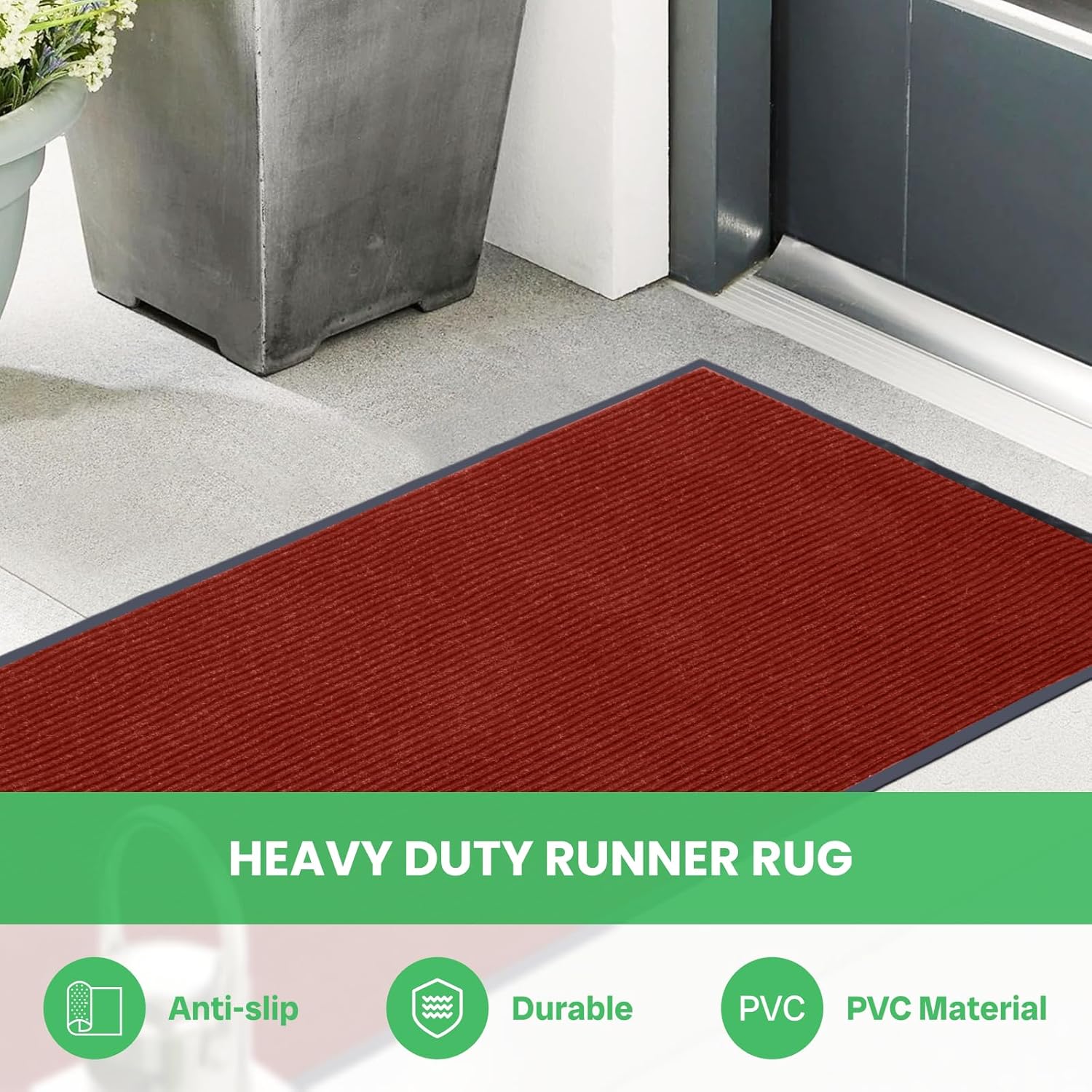Commercial Runner Rug, 3 x 10 FT Entrance Floor Mat Area Rugs Hallway Carpet with Non-Slip PVC Backing Indoor Outdoor Home Doormat for Office Balcony Corridor Kitchen Garage(Red)