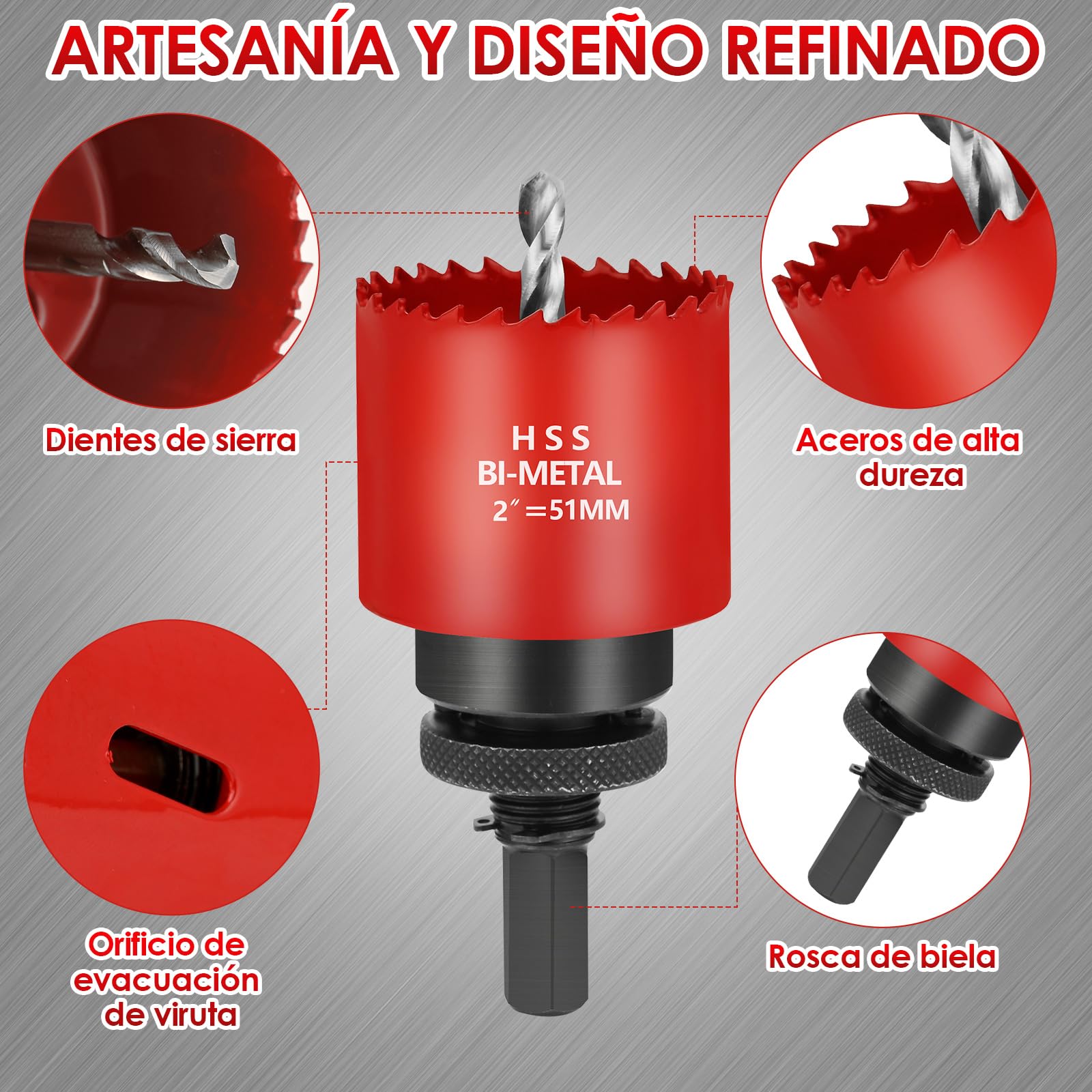 Juego de Coronas M42 Bimetal – Set de 19 piezas (19–68mm) con broca guía y soporte, profundidad de corte 40mm – Ideal para Madera, Pladur y Diamante