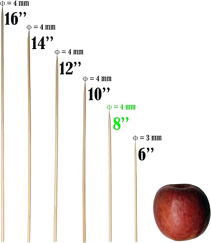 Miniatura 2 de Brochetas de bambú de 8 pulgadas para barbacoa, aperitivo, fruta, cóctel, kebab, kabob, parrilla, fuente de chocolate, cocina, manualidades y
