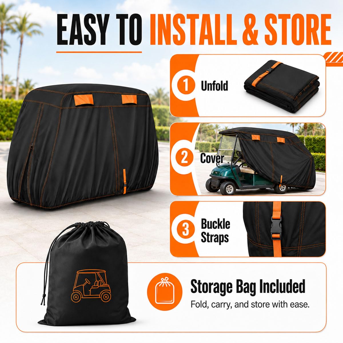 Funda para Carrito de Golf para Cushman Golfster Trophy 1965 1966 1967, Cubierta Exterior Resistente al Agua para 2/4/6 Plazas, con Correas Ajustables Ventilación