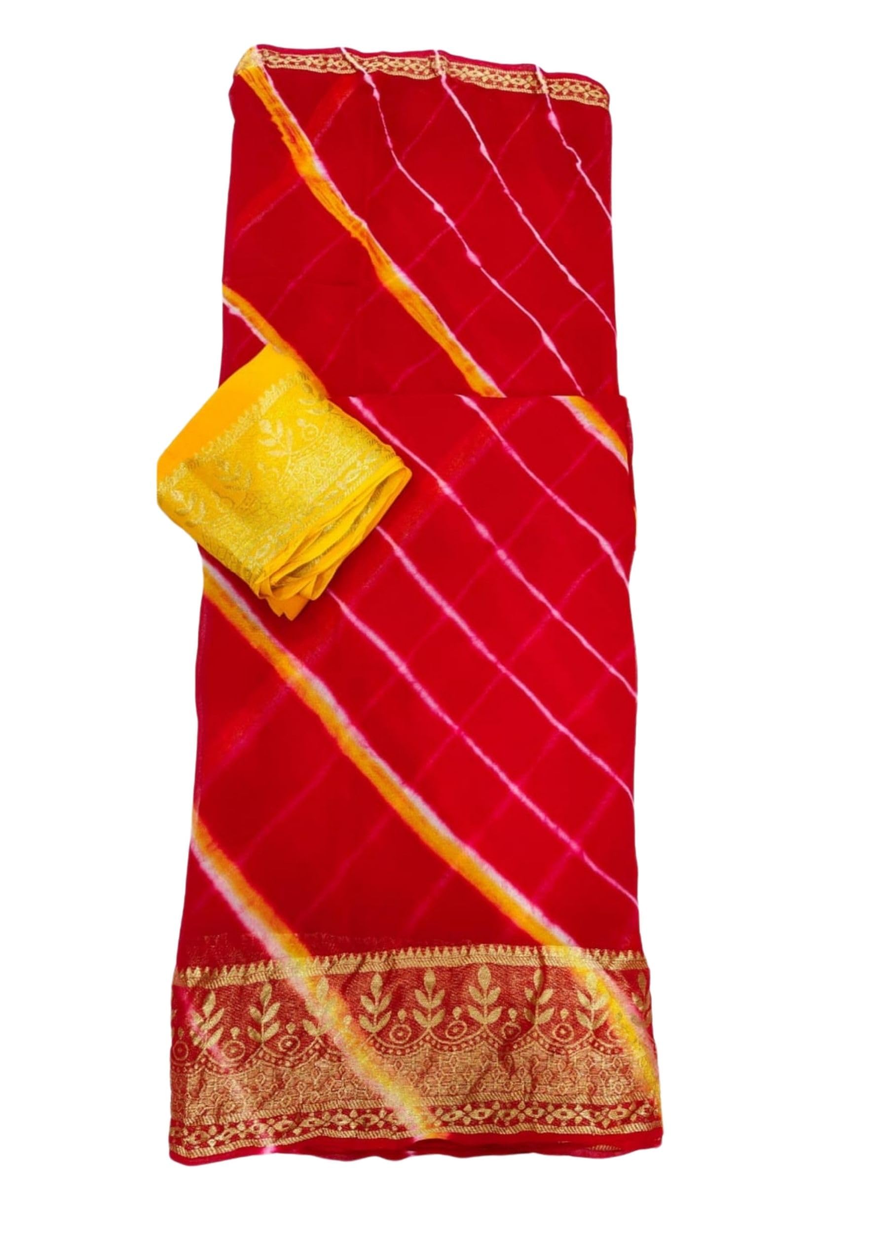 pareek collection New Launch Double Color Jaipuri Leheriya Saree in Pure Georgette with Big Satin Border & Unstitched Contrast Blouse-picture-21
