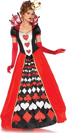 Leg Avenue Womens 2 Pc Deluxe Queen of Hearts With Card Suit Ball Gown, Crown Adult Sized Costumes
