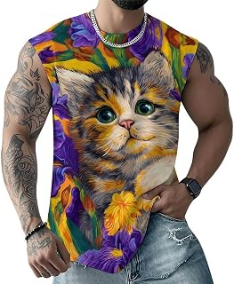 Mens Cool 3D Galaxy Animal Print Workout Tank Tops Crew Neck Lightweight Summer Gym Muscle Shirts