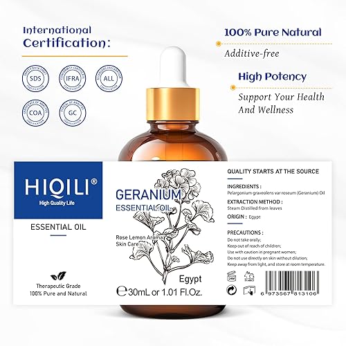 Miniatura 7 de HIQILI Aceite esencial de geranio de 30ML, para la piel, difusor y vela, 100% puro y natural - 30 mL  1 fl.Oz