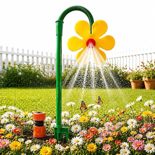 Yellow Push-to-Fit Drip Irrigation Emitters,Water Sprinkler, 360° Rotating Crazy Daisy