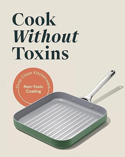 Miniatura 2 de Caraway Sartén cuadrada para parrilla, sartén para parrilla de 11 pulgadas, revestimiento de cerámica antiadherente, no tóxico, sin PTFE ni PFOA