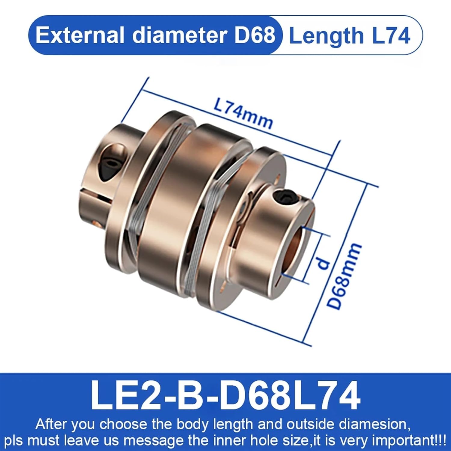 Flange Coupling LE D68L54/74 Flexible Motor Shaft Coupler Aluminium Diaphragms Universal Joint 1Pcs(LE2-B-D68L74-16X16)