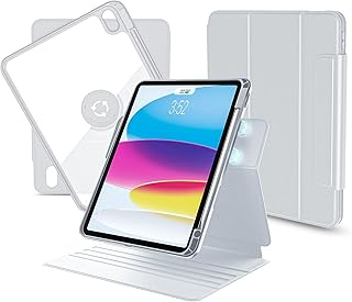 nimin Rotating Case for ipad 10th Generation Case with Pencil Holder, Dechable ipad Case 10.9 inch with Foldable Magnetic Stand, Auto Sleep/Wake, 11 Different Positions, Grey