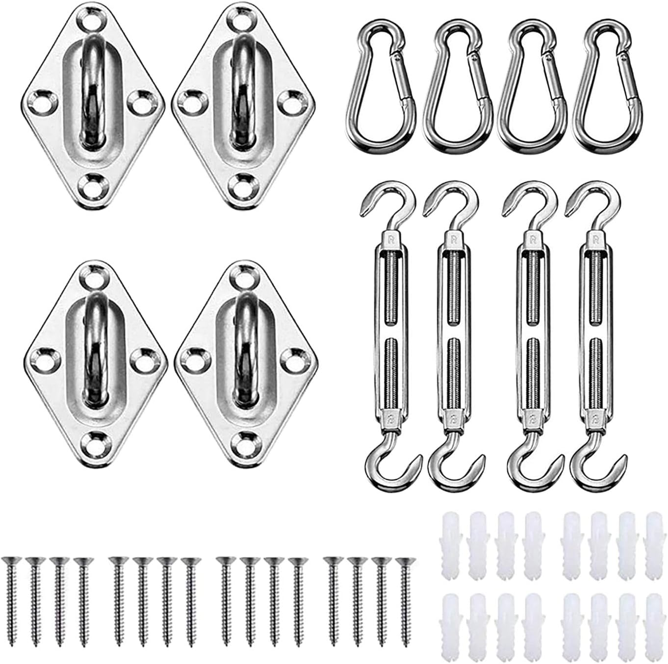 Shade Sail Hardware Kit, 44PCS Awning Attachment Set for Triangle Rectangle Shade Sail Installation, Stainless Steel Canopy Shade Sail Fixing, M5 (M5)