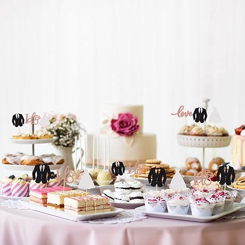 Miniatura 4 de Gyufise Paquete de 24 adornos para cupcakes de boda con purpurina para novio y novia Love I Do para despedidas de soltera, bodas, compromisos,