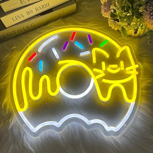 Miniatura 3 de Warmthwish Letrero de neón con forma de dona, decoración de pared, lindo donut gato, letrero de neón personalizado, letrero de donas dulces,