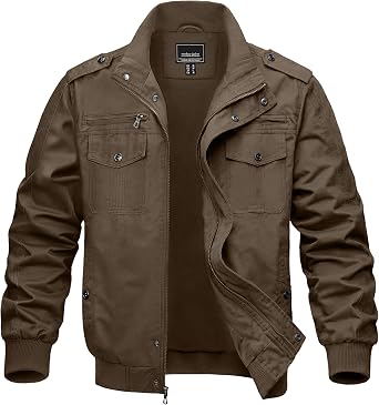 MAGNIVIT Mens Military Lightweight Army Windbreaker Cargo Jacket With Stand Collar, Zip Front, 7 Pockets - Cotton