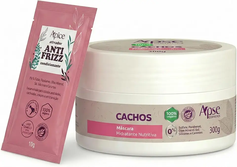 Máscara de Tratamento para Cabelos Cacheados e Crespos 300g + Kit C/Sache Antifrizz 10g - Hidratação e Nutrição Profunda, Definição de Cachos e Controle de Frizz