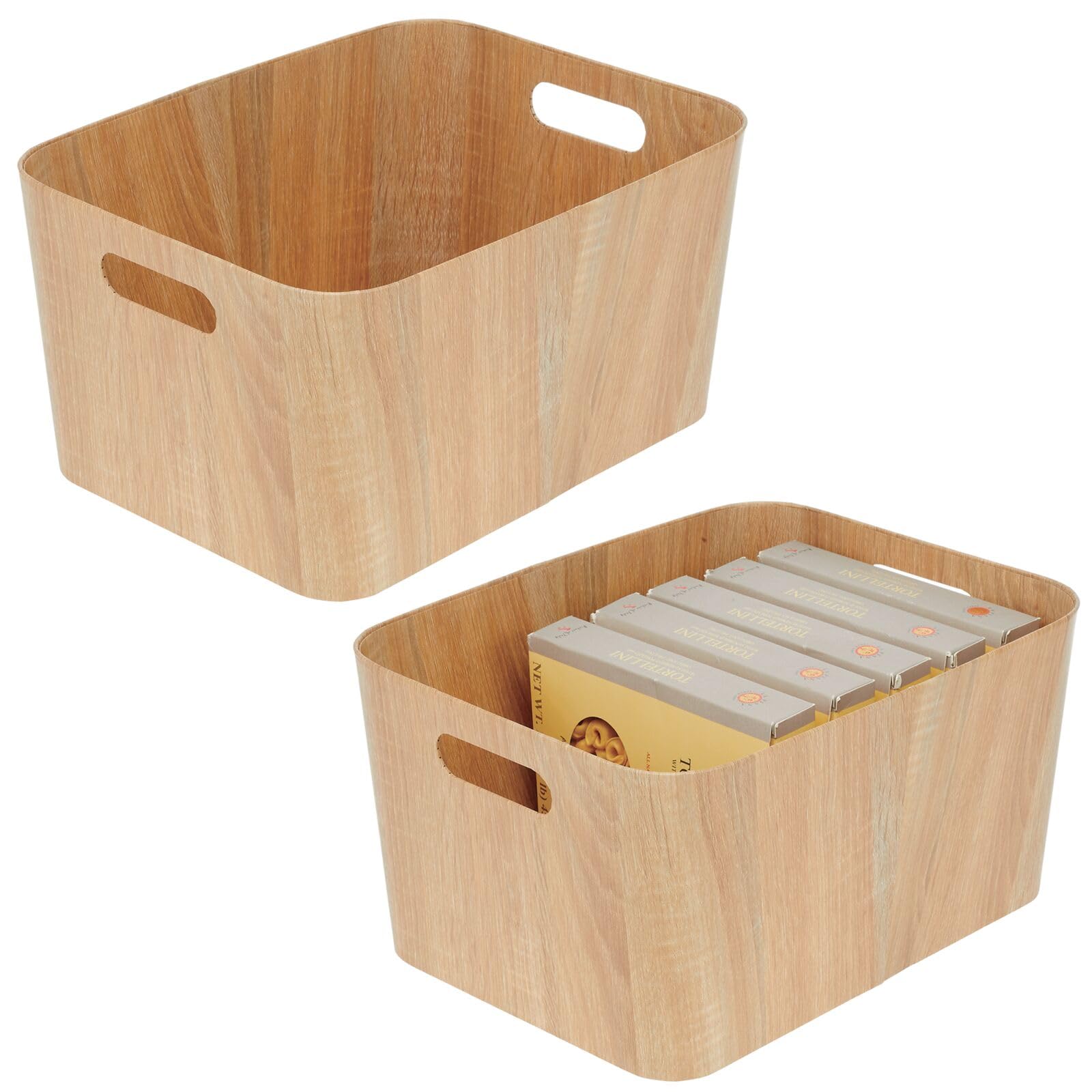 Photo 1 of mDesign Wood Print Food Bin Box with Handles - Rustic Basket for Kitchen and Pantry Vegetable and Potato Storage - Perfect for Garlic, Onions, Fruit, and More - 16" Long - 2 Pack - Natural Natural 12 x 16 x 8
