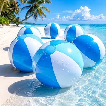 6 Pieces Blue and White Beach Balls Bulk- 17 Inch Inflatable Pool Balls, PVC Inflatable Ball for Theme Baby Shower Wedding Birthday Party Decorations Summer Swimming Pool Game Supplies
