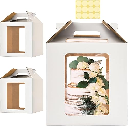 Miniatura 7 de Cajas altas para tartas con 4 ventanas y tableros para pasteles, caja grande de 12 x 12 x 14 pulgadas, caja de panadería blanca duradera y