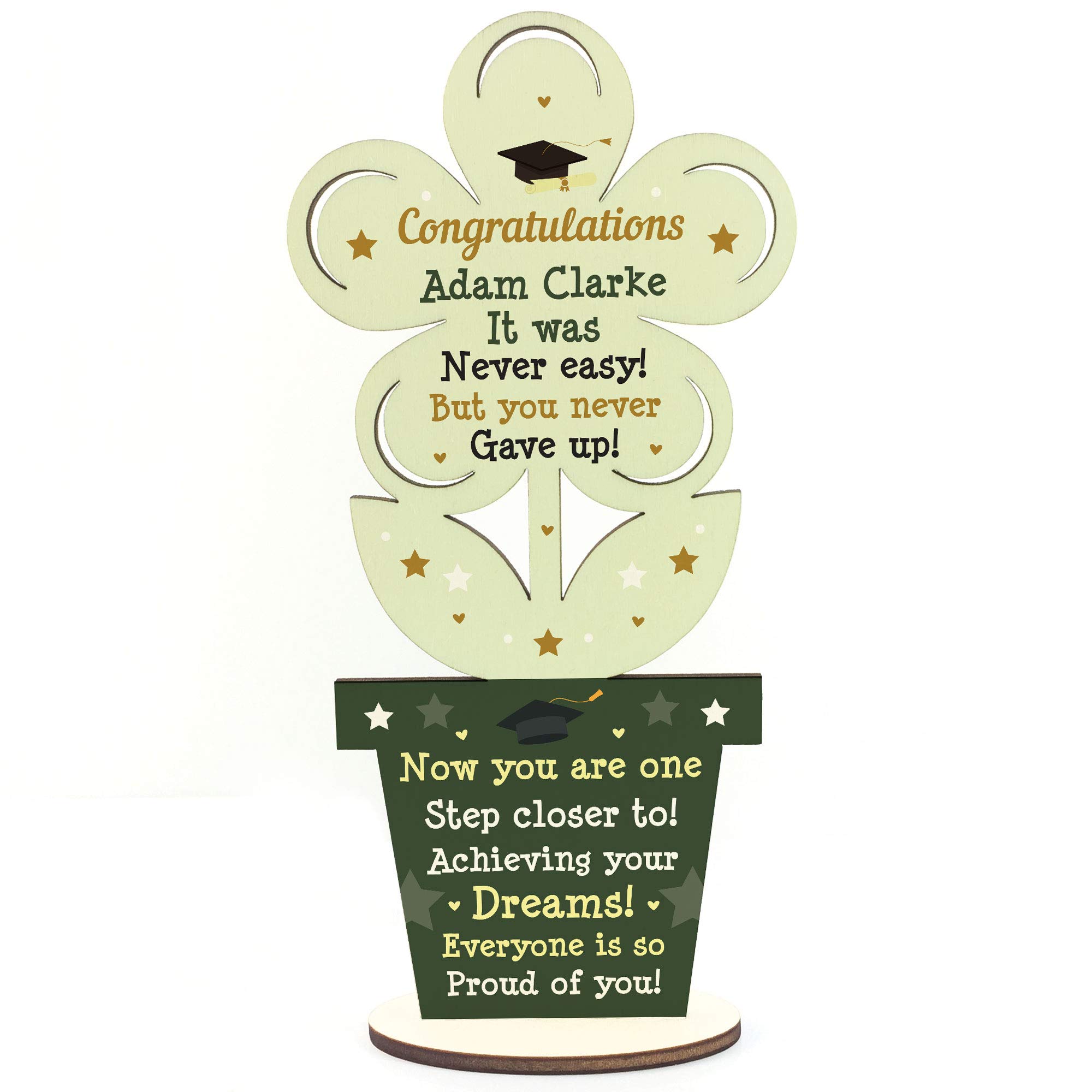 Red Ocean Congratulations Wooden Flower Daughter Son Graduation Gift Personalised Uni Gift
