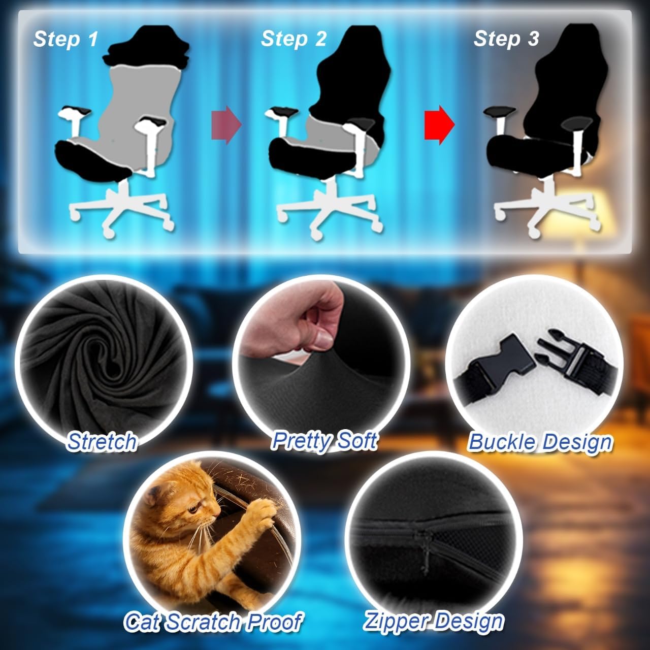 Gaming Chair Covers Slipcovers, 3D Printing Stretchable Elastic Computer Reclining Gaming Chair Seat Cover with Armrest Cover (No Chairs)(H) thumbnail