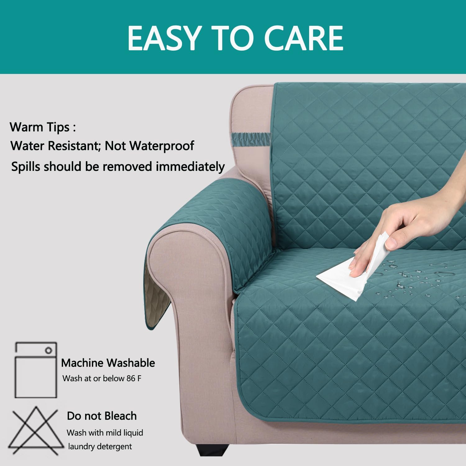 U-NICE HOME Loveseat Sofa Cover Reversible Couch Covers for 2 Cushion Couch for Dogs Furniture Protector Cover with Elastic Straps Water Resistant(Loveseat Small, Blue/Beige)