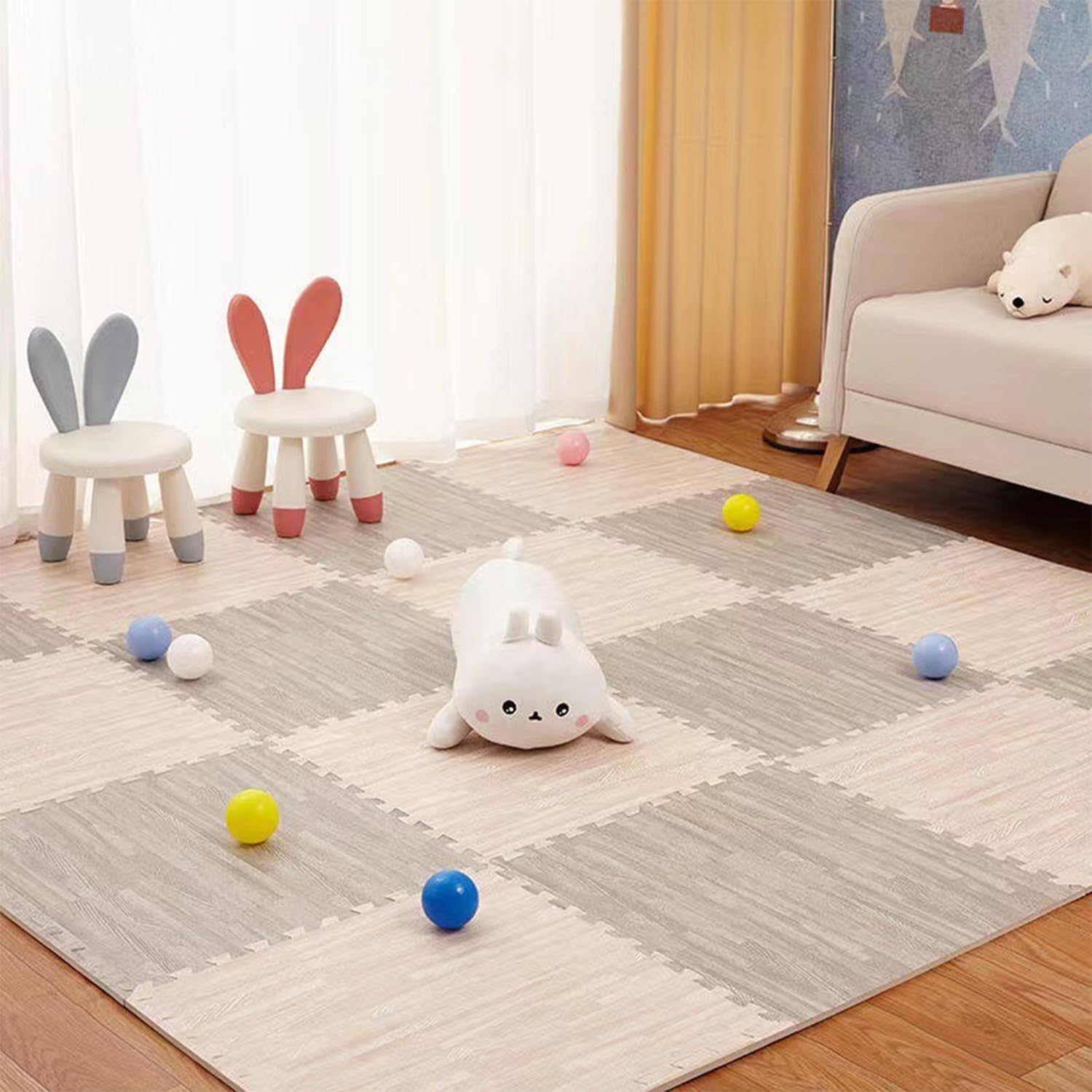 Maty Do Puzzli Dla NiemowląT,Mata Dzieci,PodłOgowa NiemowląT Zabawy Z Pianki Piankowej UkłAdania Puzzli Maty Gimnastyczne Domu MięKka I Bezpieczna(30 * 30 * 1.2cm(16 pieces),White+gray)