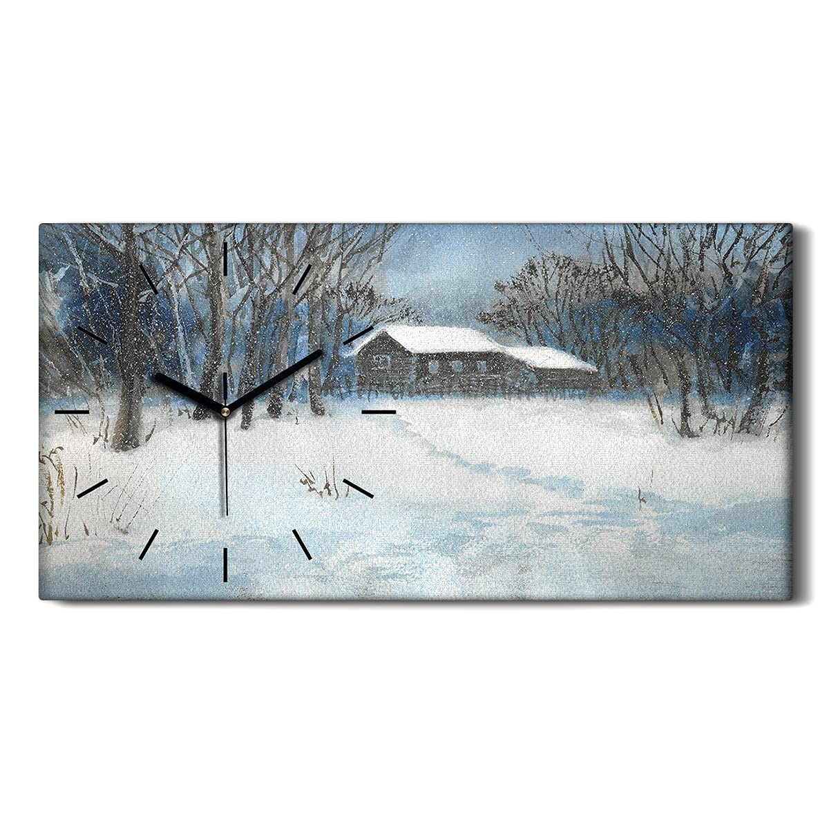 Horloge sur toile silencieuse sans tic-tac - Décoration murale d'hiver