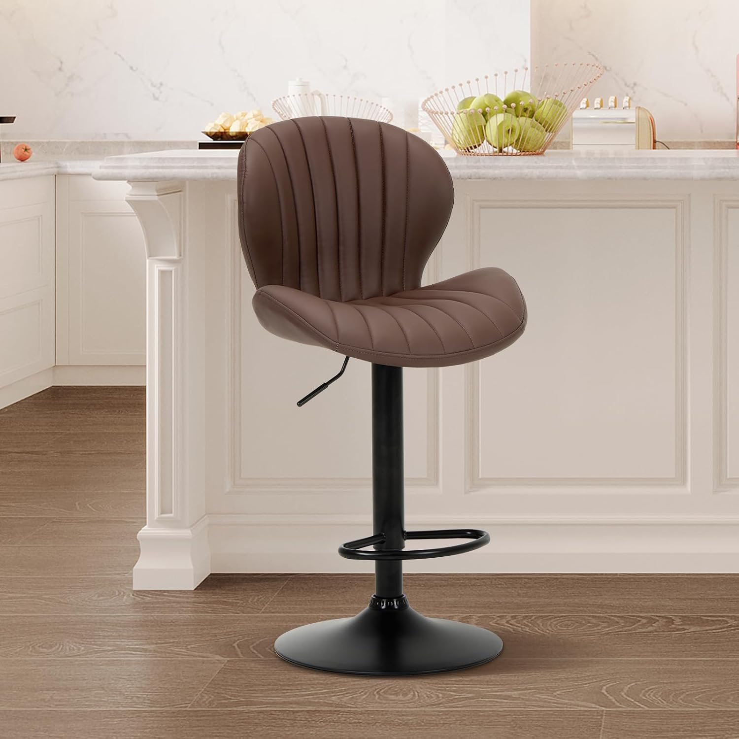 MALOL Bar Stools Set of 2, Modern Swivel Bar Chairs, Adjustable Faux Leather Upholstered Barstools Counter Height with High Backrest for Kitchen Island, Bar, Dining Room, Brown