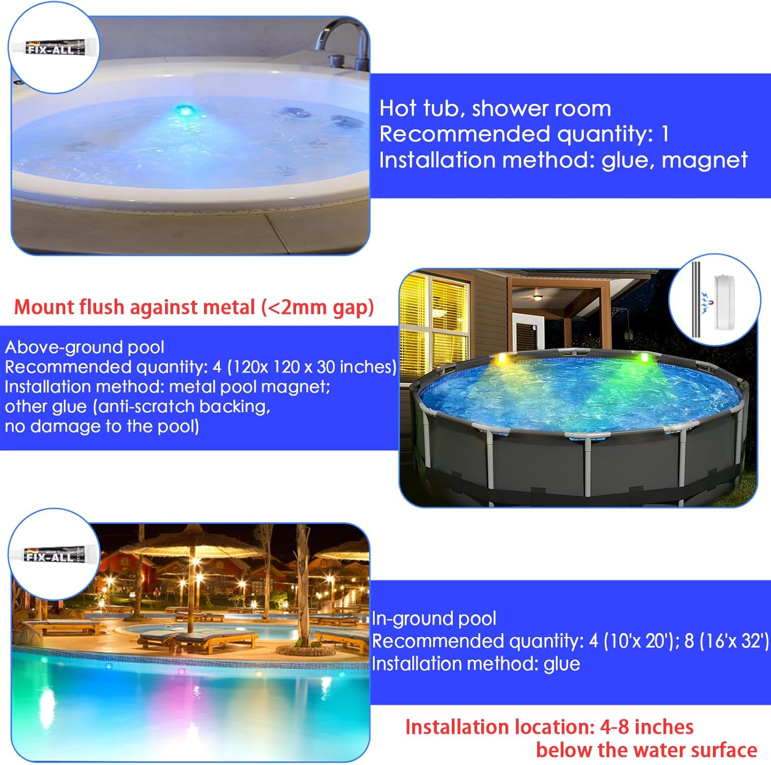 HL Pool Lights,Rechargeable Submersible LED Lights with Remote,Waterproof Magnetic Floating Light,Underwater Battery Spotlight for Above Ground/Inground Swimming Pools,Hot Tubs,Fountains-4 Pack