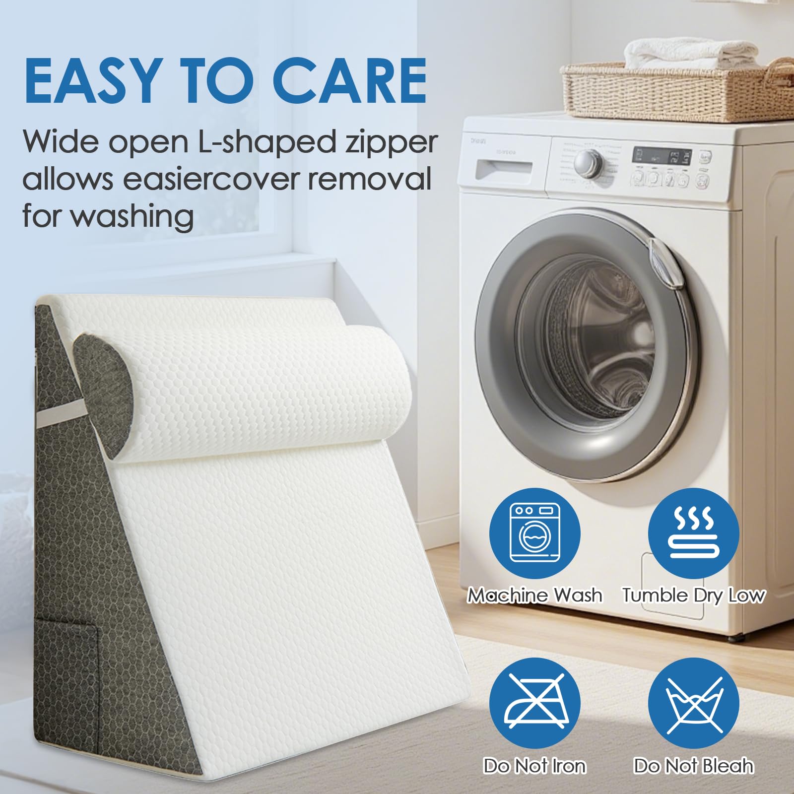 Cuscino a cuneo, set 3 in 1, 50 x 50 x 26 cm, grigio/bianco | Rivestimento in cotone, altamente elastico, ideale per dormire, leggere, sollevare le gambe