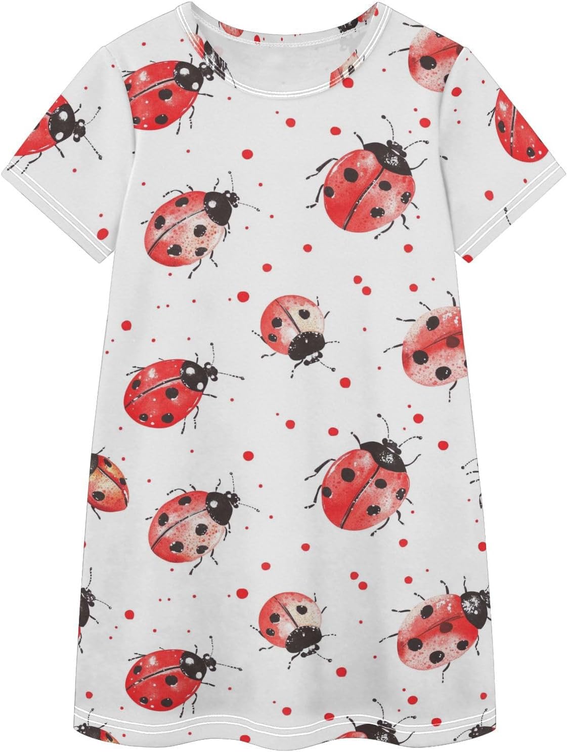 Ladybugs and Dots Girls Dresses Summer Dresses for Girls with Cotton Short Sleeves for Casual a Line Dress Size 2-8Y