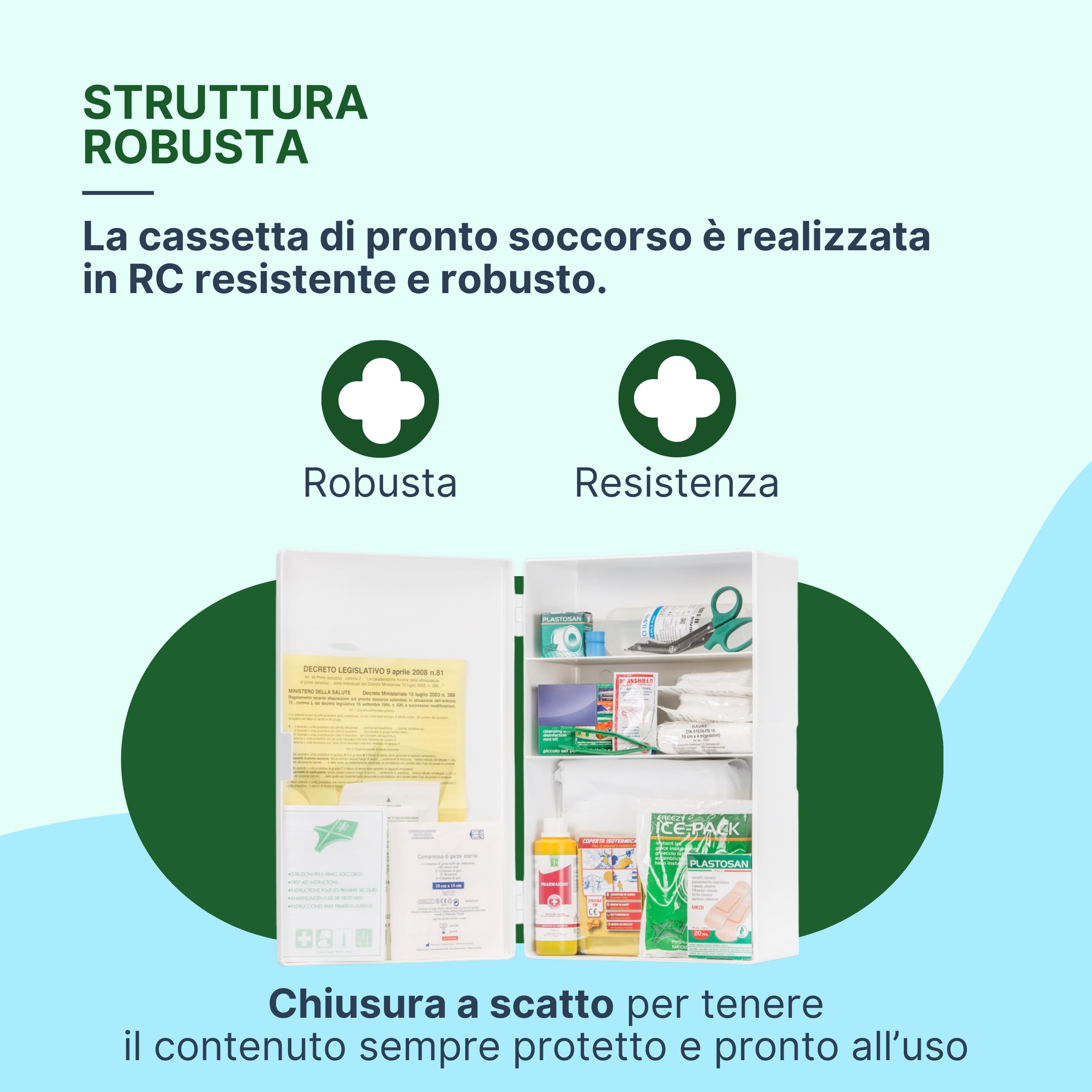 REMEDIA ONE - Cassetta Pronto Soccorso Aziende Allegato 1 - Cassetta Primo Soccorso 3 Ante, 2 Ripiani Interni e Chiusura a Scatto, Bianco