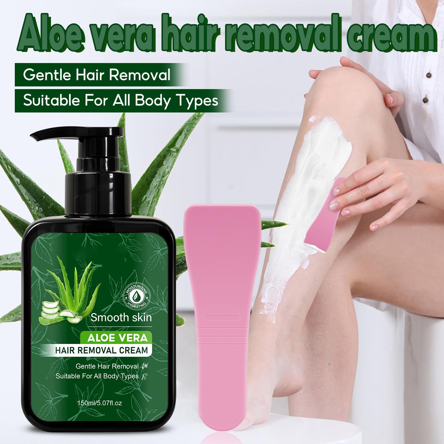 Łagodny krem do depilacji Aloe Vera, kojący i bezbolesny krem do depilacji, depilacja w okolicach bikini, pomaga zmniejszyć odrastanie włosów w czasie, nawilża i koi skórę (4 sztuki)