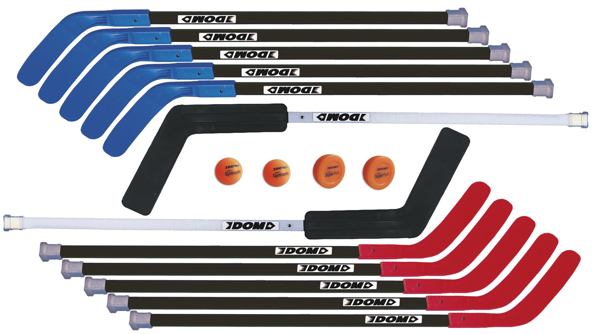 DOM Pro Hockey Stick Set, Includes 10 Sticks, 2 Goalie Sticks, 2 SuperPucks and 2 Balls