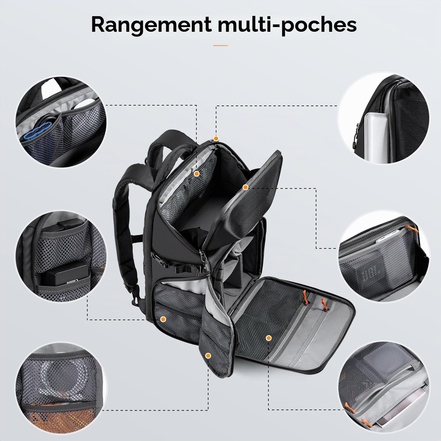 K&F CONCEPT Sac à Dos pour Appareil Photo Reflex étanche Avant Coque Rigide avec Compartiment pour Ordinateur Portable et Sangle pour trépied, Sac pour DSLR Objectif SLR Accessoires