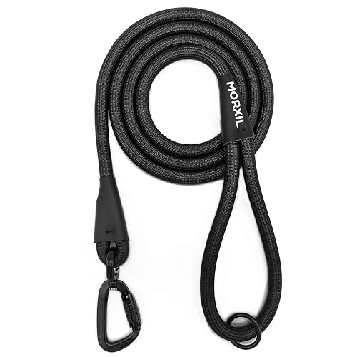MORXIL Rope Dog Leash, 6 Foot Heavy Duty Dog Leash with Aviation Aluminum Auto Locking Carabiner, Strong Nylon Pet Lead for Small, Medium, Large Dogs (Black, 6FT) - Black - 6 Foot Single Handle