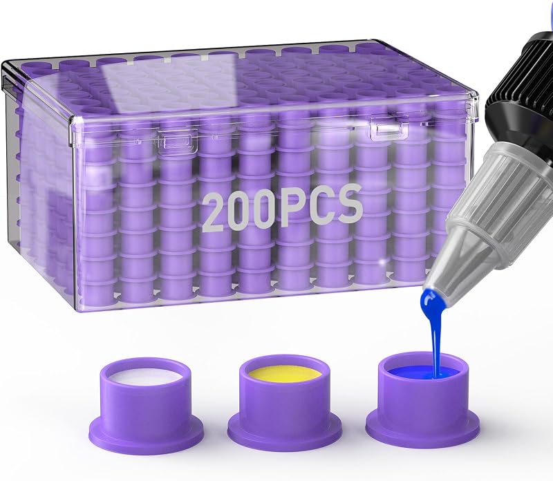 Copos para tinta de tatuagem Wormhole Tattoo em silicone com base, roxo, 200 unidades, 12 x 20 mm