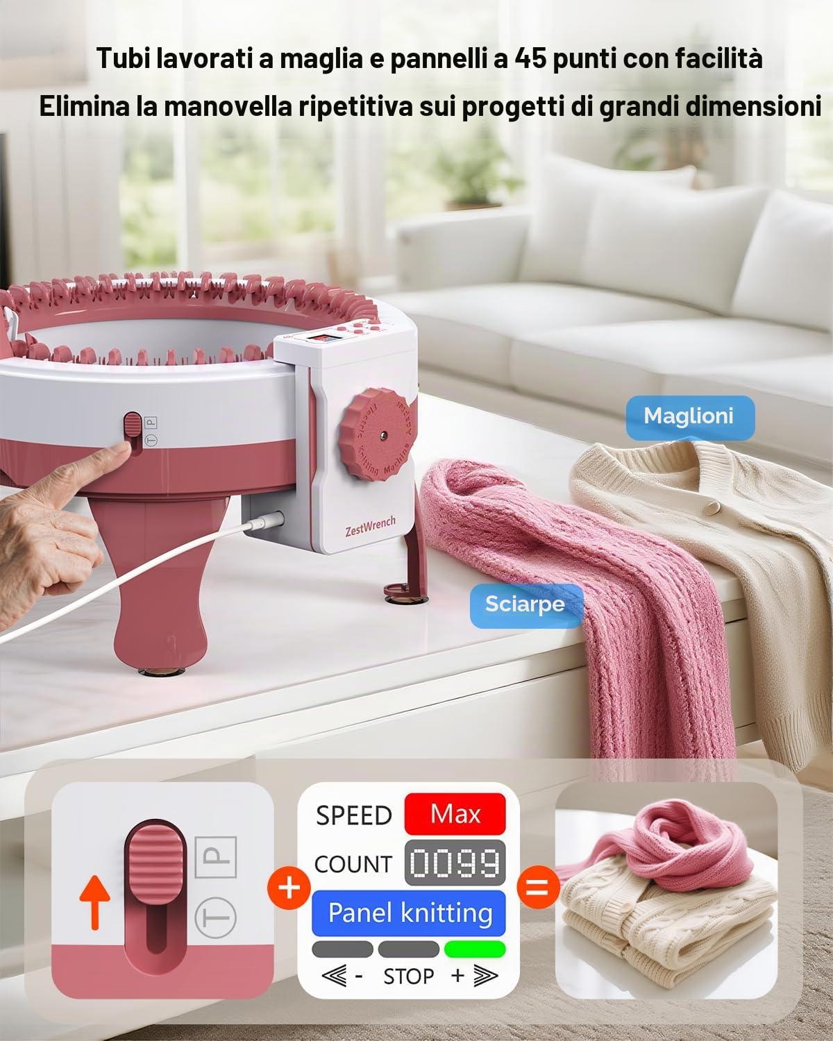 Adattatore elettrico per macchina per maglieria Sentro con 48 aghi, accessori automatici per macchina per maglieria con pannello LCD e contatore file, modalità di lavoro a maglia piatta