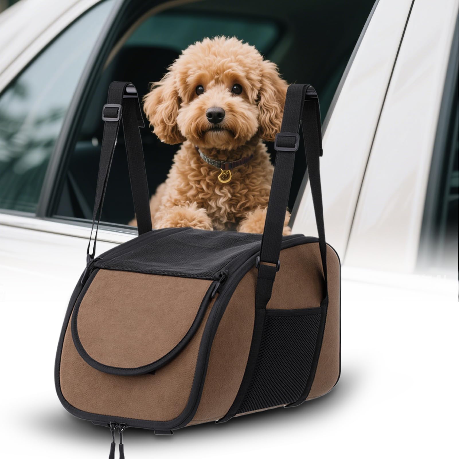 Asiento para mascotas, cuidadores de perros - Cama para coche para perros con cinturón de seguridad,accesorios de viaje lavables para cachorros para compartir viajes en taxi, viaje por carretera