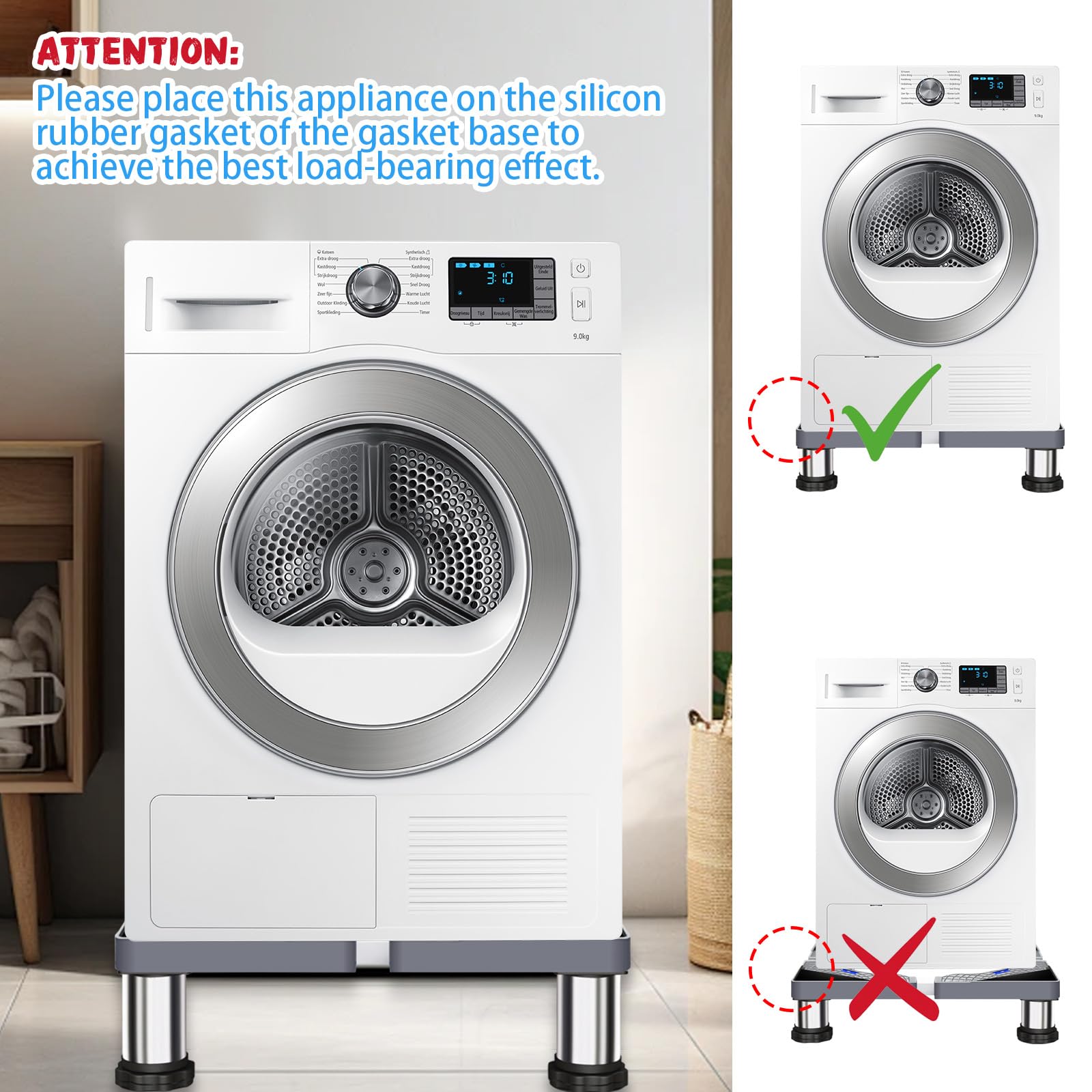Support Machine à Laver Réglable 40-60cm - Socle Stable Avec 4 Pieds, Hauteur 28-31cm Pour Lave-linge, Réfrigérateur, Sèche-linge