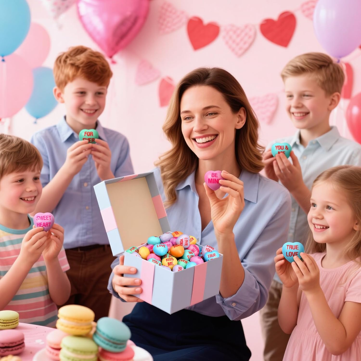 Liliful 100 Pcs Heart Stress Balls Valentines Gifts Fidget Toys Valentine's Day Conversation Candy Heart Relief Stress Squeeze Ball for Anxiety Relief Coworker Employee Gift Reward (Macaron)