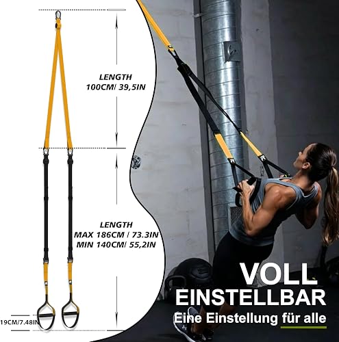 RHINOSPORT Allenamento Sospensione Sling Trainer Set per Allenamento con Sistema di Ancoraggio per Porta, Regolabile, per Fitness, a casa, in Viaggio e per l'allenamento in Interni ed Esterni - 4