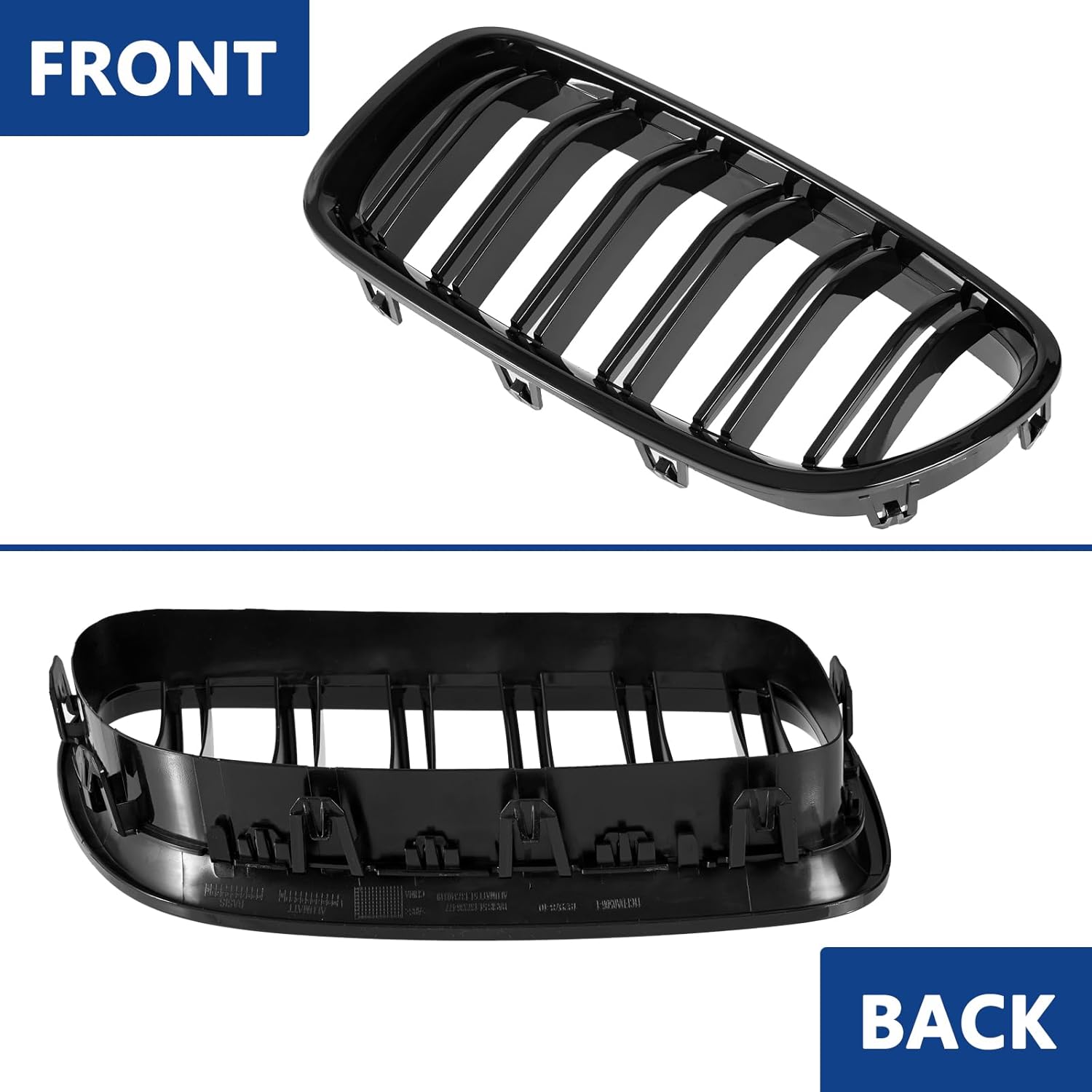 F10 Grille,Front Kidney Grille Grill Compatible With 2010-2017 5 Series F10 F11 M5 (Double Slats Gloss Black Grills, 2pcs)