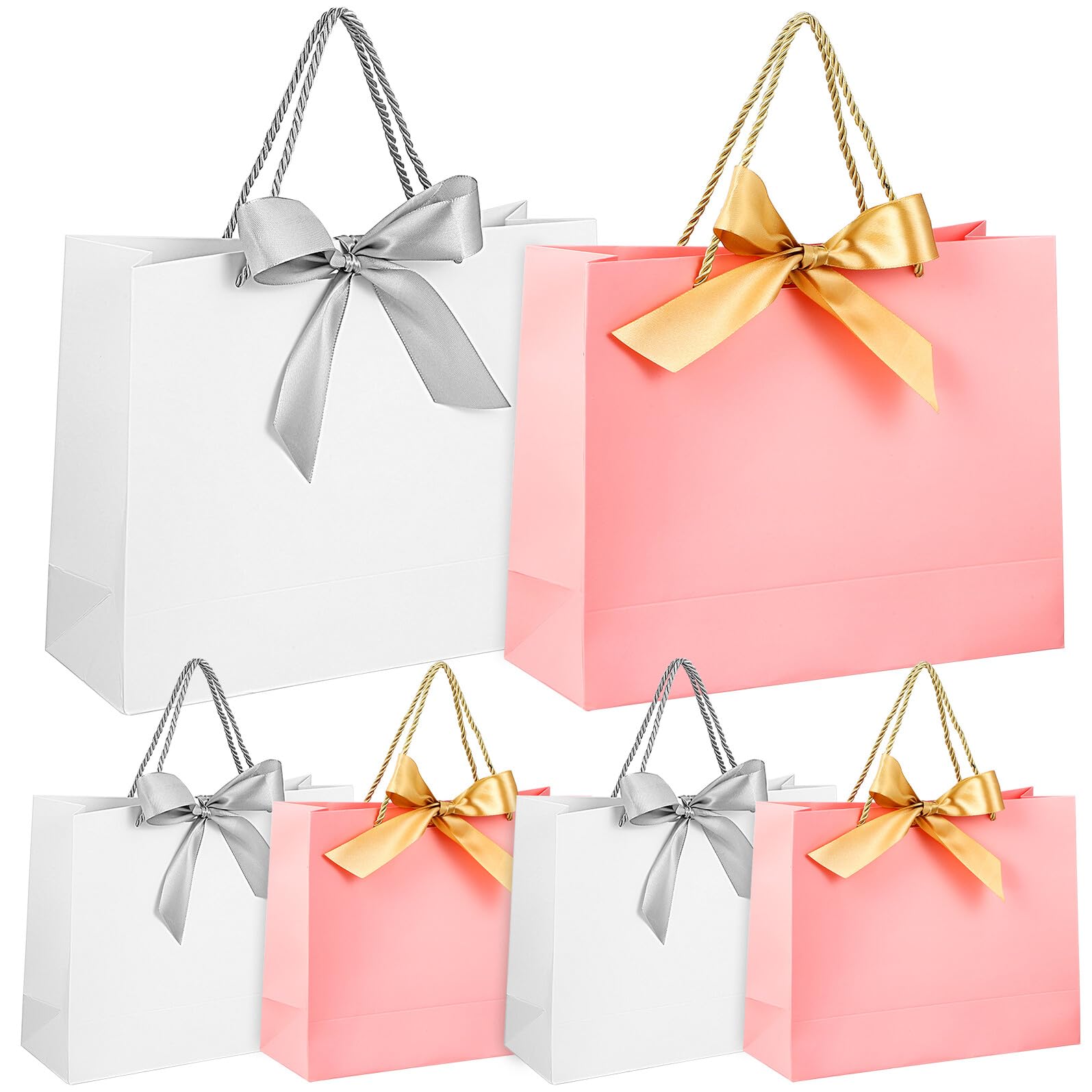 HANABASS 10 Stück Geschenktüten aus Papier mit Schleifen Weiß für Partys Hochzeiten Geschenke Einkäufe Umweltschutz und Vielseitigkeit
