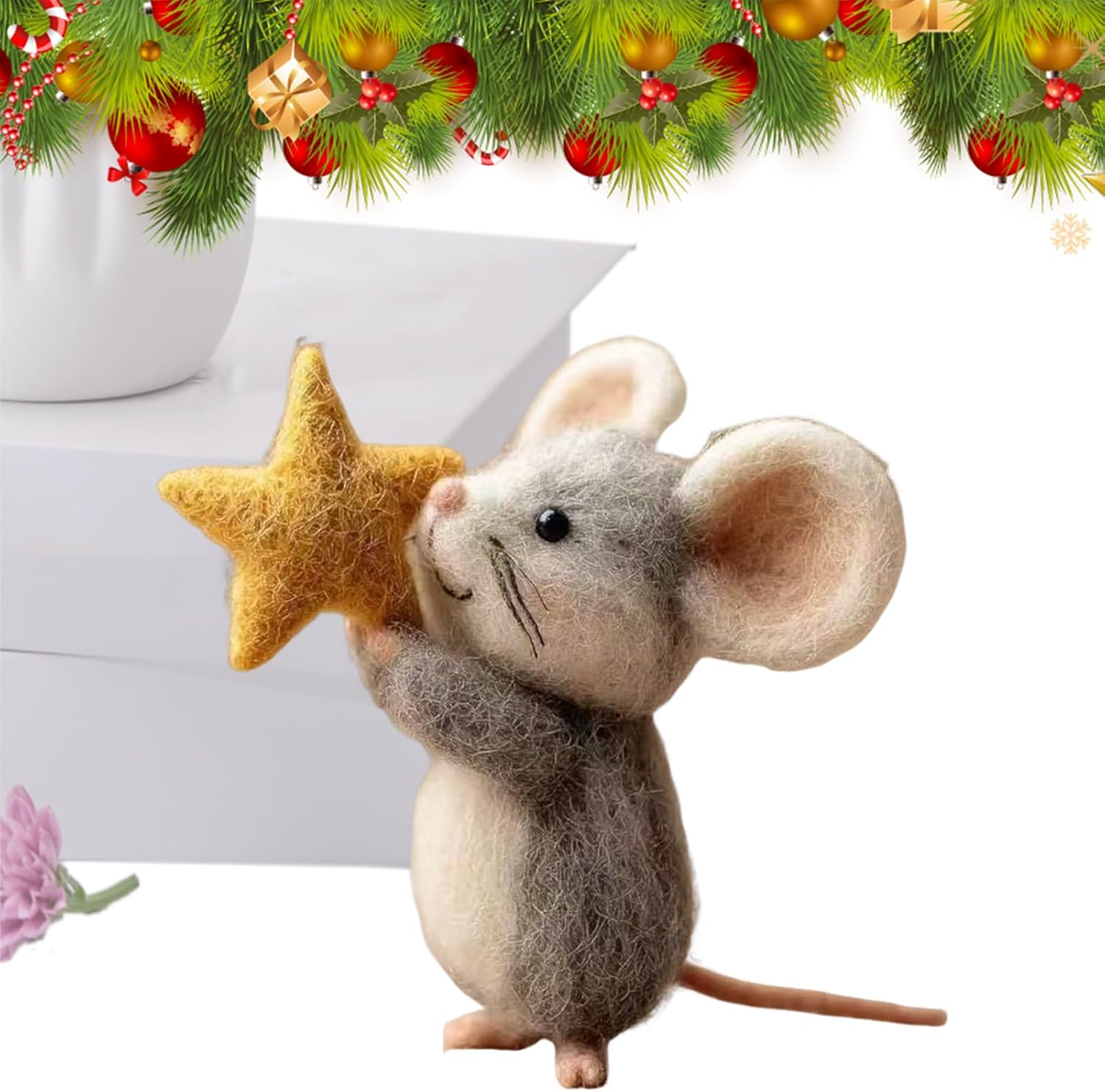 Christmas Felt Mouse Ornaments 3.1 Inch Large Cute Felt Mouse Doll Handmade Felt Christmas Friends Collection Cute Needle Felt Mouse Figures Christmas Felt Animals as Craft Decoration