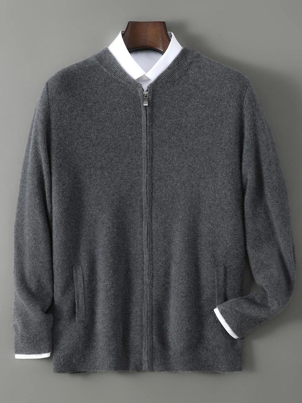 Men's Cashmere Zipper Cardigan Men's Loose Thick Sweater Casual Knit Cashmere Sweater Top