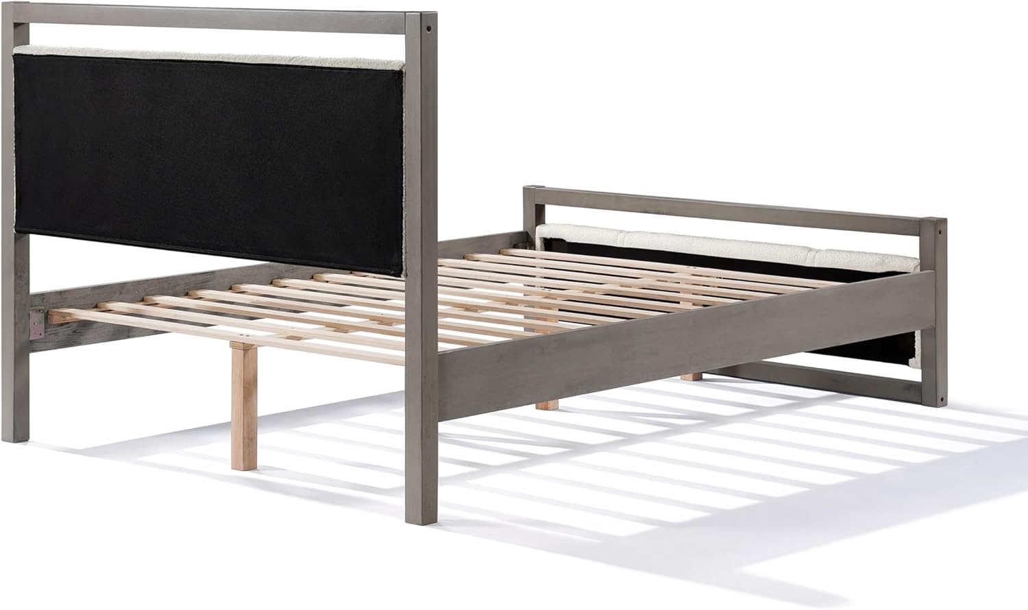 Christopher Knight Home Ruby Queen Size Platform Bed Frame, Ivory Boucle Fabric Upholstered Headboard and Footboard, Wood Bed Support and Slat, Fully Mattress Foundation, No Box Spring Needed, Gray