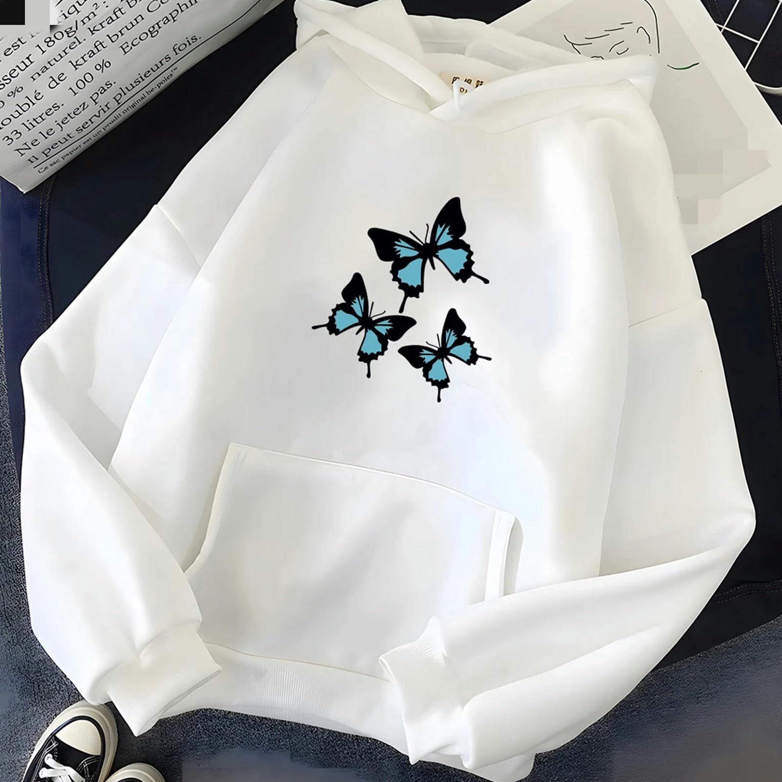 Felpe Donna Butterflies Graphic Print Felpe con Cappuccio Donna Chic Manica Lunga Oversize Felpa Donna Abbigliamento Donna