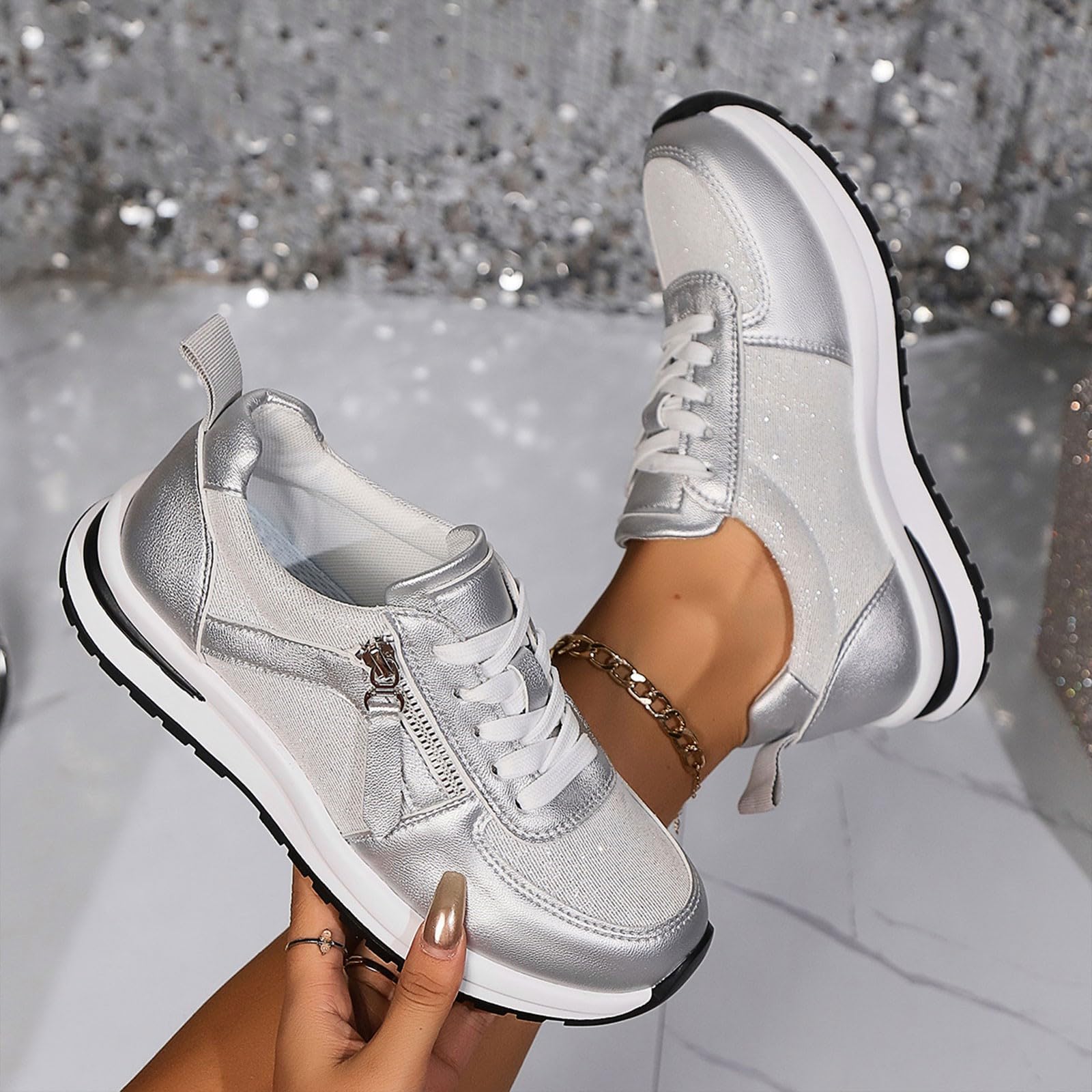 Scarpe da Camminata Donna Comode Pianta Larga Scarpe Sneakers Donna Bianche | Tennis Camminata in Tessuto Sintetico per Allenamento Palestra Sneakers Ragazza Concezione Ergonomica Pelle Sintetica