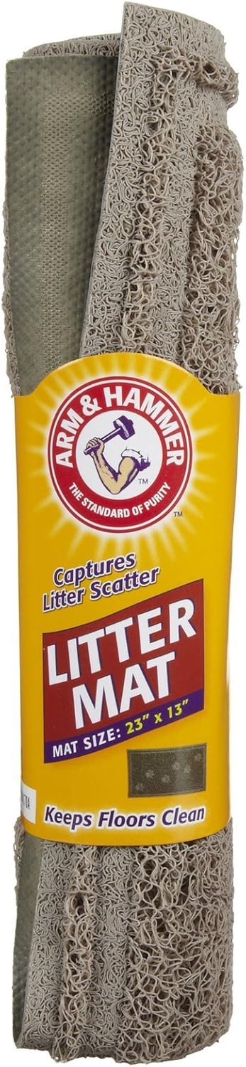 Arm and Hammer Cat Litter Mat with Paw Design for Litter Pans, 23 x 13in | Durable Rubber Mat with Webbing Pattern that Captures Scatter from Paws, Easy to Shake Clean