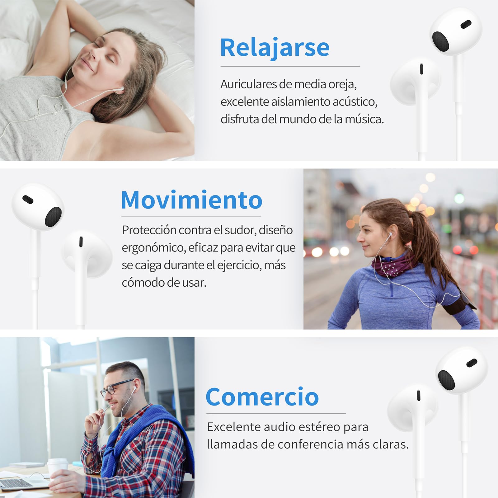 Auriculares In Ear para iPhone,Cascos con Aislamiento de Ruido Soporte Control de Volumen de Llamadas,Compatible con iPhone 14/14 Pro/13/13 Pro/12/11 Pro/7/8 Plus/XS/XR/X Soporta Todo el Sistema iOS — view 8