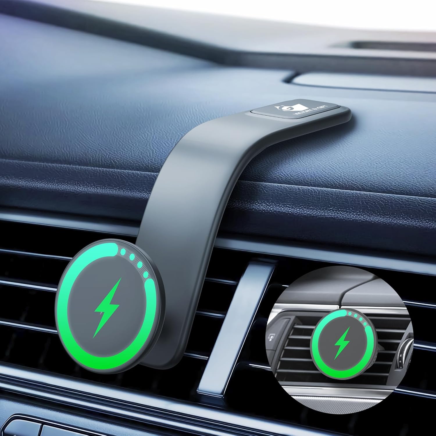 15W for MagSafe Car Mount Charger Relocatable Car Phone Mount with 360 Adjustable Aluminum Arm for Car Phone